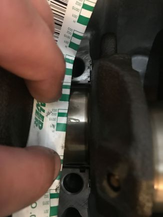 Dropped the crank in and checked all main bearings. Mains were in order from 1 to 5: 1, .0015", 2 .0018", 3 .0016", 4 .0016" and 5 .0016". 