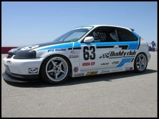 #63 Our Rental Racer '99 EK Civic Type R B18C Honda Cup car Buttonwillow 2006. 
Several young racers have used this car to get their Competition Licenses and Race training.
Apart from driving it up and down the street a couple of times, I've never driven this car on the Track!
Thanks to our Sponsors - BUDDY CLUB
