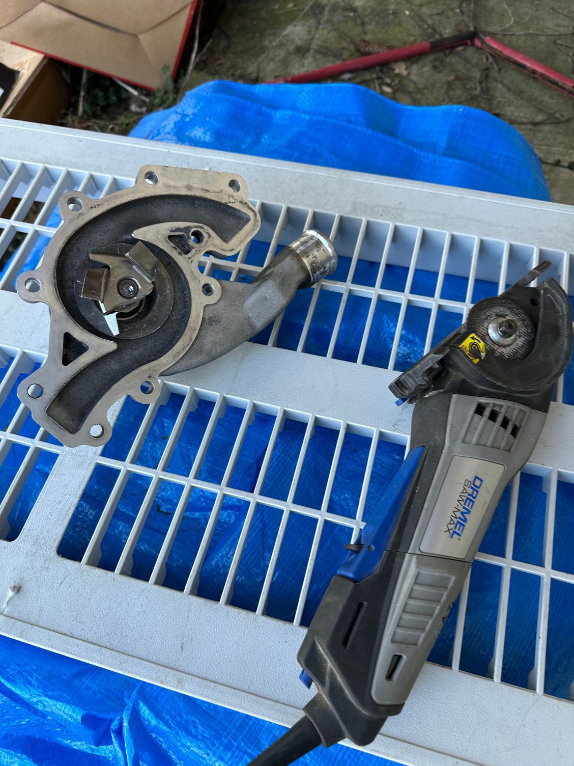 Water pump ready to have the impeller cut