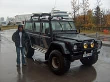 Iceland Rovers version of a Defender in Reykjavík and me too