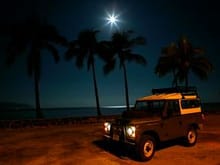 Land Rover Under the full moon in Haleiwa Town on The North Shore of Oahu.