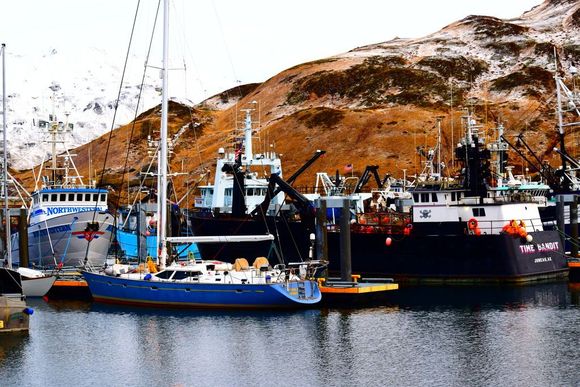 December 2015: Deadliest Catch vessels docked on other side of Dutch Harbor