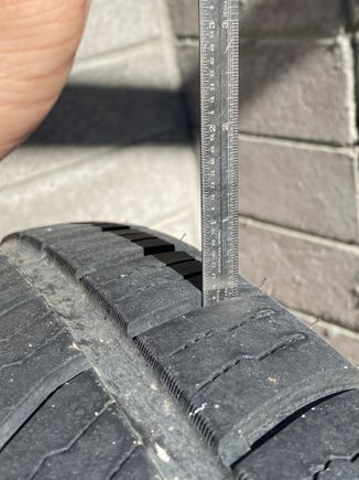 Last rear mounted tire tread