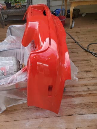 Some orange peel but i was expecting that, gotta do a color wet sand and then one or two more coats before clear. got off a little slow on the start and got a run... damn it lol