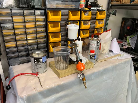 I used this Italian made, ANI mini spray gun that came highly recommended online by the YouTube guy, “The Gunman.”  PPG Shopline paints used. Urethane primer and single stage Oxford White.