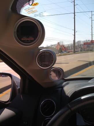 ZZP's 04  gauge pod in the GXP...with the gauges before the intall was completed...this was before any of the N2O was even a glimmer or an idea......and as you can see there is not even a brow yet...lol