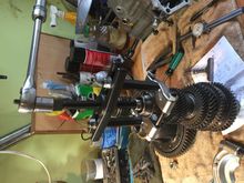 Removing the front (tranny case side) main shaft bearing.