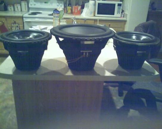 Diamond Audio TDX 15 and 2 D9 12s.  Was a phase i was going through...I still love these woofers, the nomex coned TDX's are beast...the newer style d9s i was not pleased with as much.
