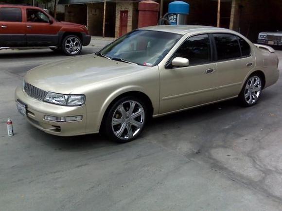 My 98 Maxima this was my first Max!!! Pearl paint, 18 inch rims, lowered, painted calipers, stillen intake, and exhaust, touch screen custom sterio. Its crazy everything comes on the 2010...Oh my bad custom trendz grills top, and bottom.. Whiteout llights package too,, Oh one more thing Custom tailights...