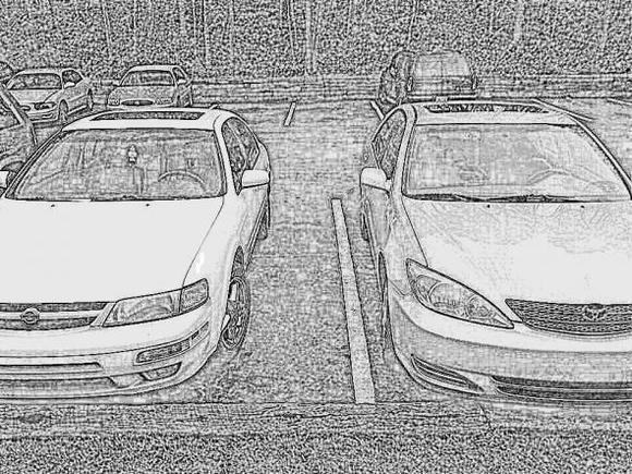 pencil sketch both cars