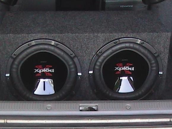 Just a couple of 12" sony explodes. 1200 watts each. With a 1,000 watt kenwood amp behind them.