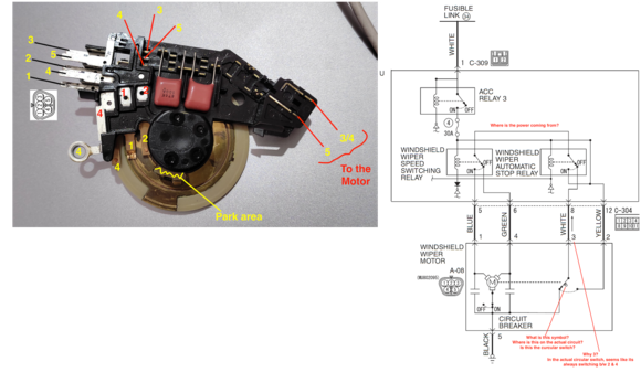Wiper motor i/o circuit and the wiring diagram from the manual