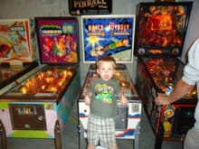 pinball with grandson Logan..