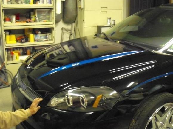new hood with custom stripes