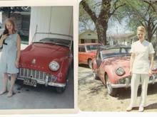 My mom and the Triumph TR3; I can't recall what the silver car there was.