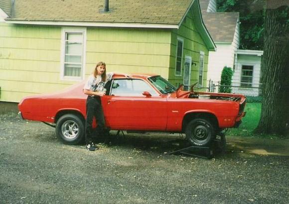 My brother Wade. He bought the car. Put on tiers and dual exhaust. After talk we decieced to scrap the 360 for a 340. Then thats when I came in and totaly redid the car.