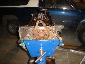 Rear shot of the bottom end and torque plate. Disregard the front dent in the Toy, I have a panel to put on that next. lol