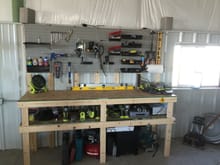 Work bench and peg board set up.