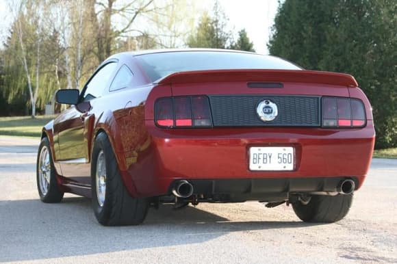 GT500 Spoiler, Smoked Tail Lights, Stack Racing Black Tail Light Bezels and Silver Horse Racing Honey Comb Deck Lid Panel
