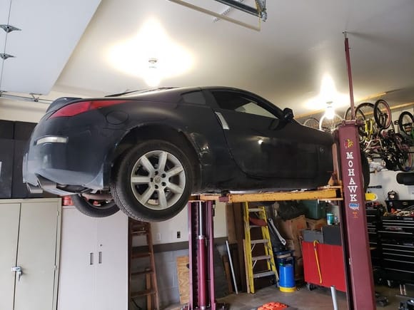 My 350Z up in the air today for the starter replacement.