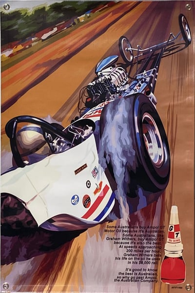 AMPOL GT Oil Ad 1960s Dragster Garage Banner   for Sale $39.95 