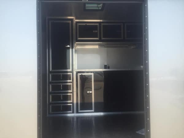 34 Black Out Race Trailer With Cabinets Down Side Wall Loade For