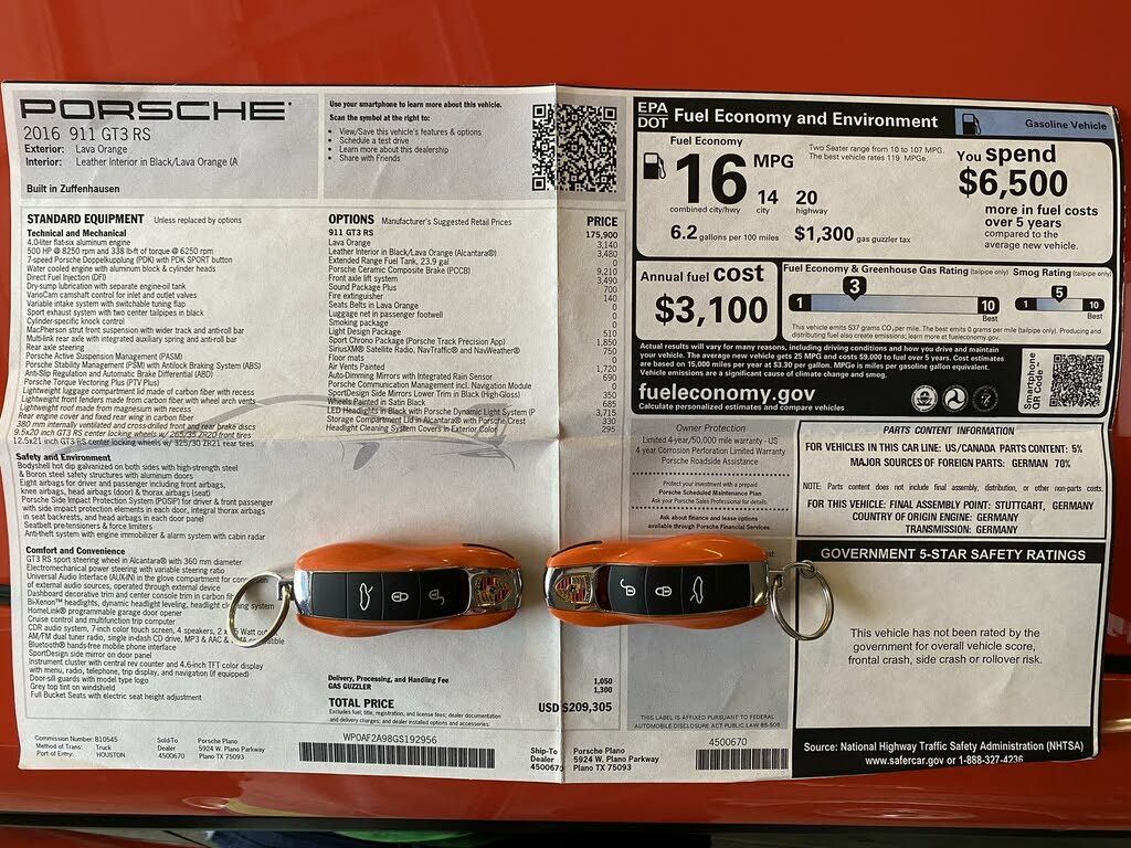 2016 Porsche 911 - 2016 Porsche 911 GT3 RS LED's, Carbon Buckets, Lift w/GMG Exhaust & Clear Corners. - Used - VIN WP0AF2A98GS192956 - 10,300 Miles - 6 cyl - 2WD - Automatic - Coupe - Orange - Redding, CA 96002, United States
