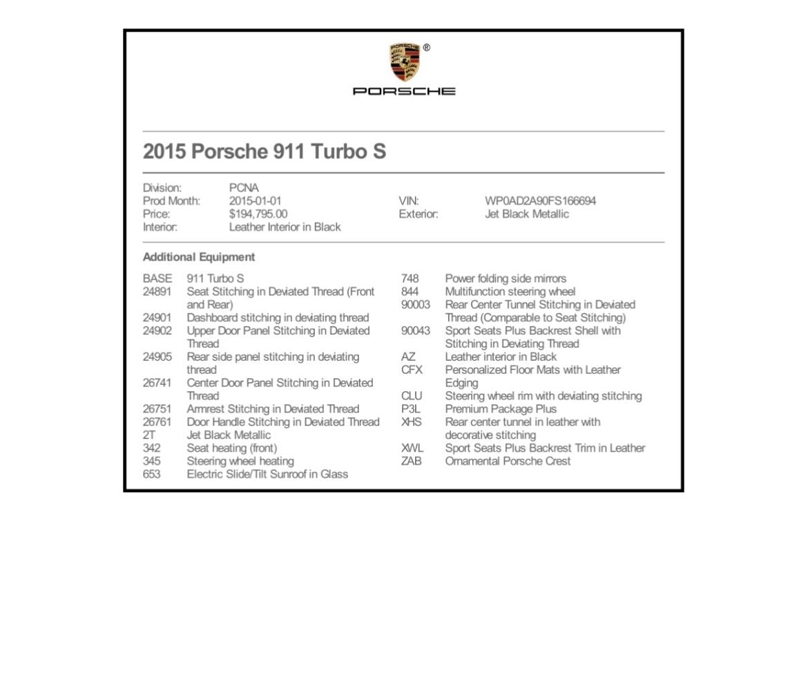 2015 Porsche 911 - 2015 Porsche 911 Turbo S , 15k miles , - Used - VIN Wp0ad2a90fs166694 - 15,600 Miles - 6 cyl - AWD - Automatic - Coupe - Black - Houston, TX 77388, United States