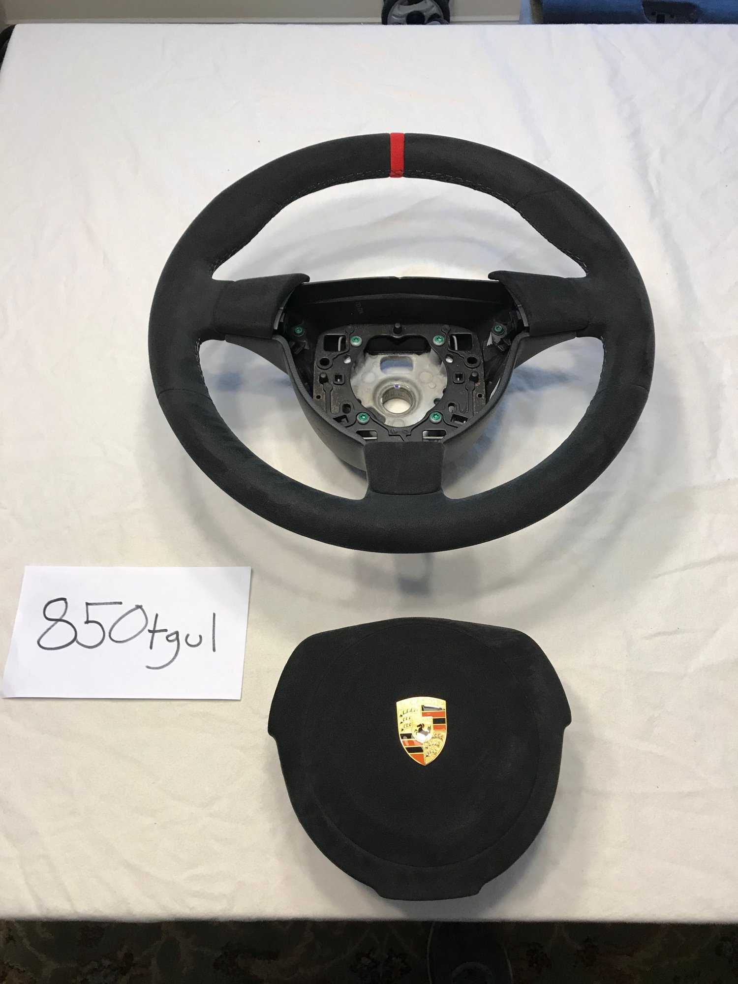 2009 Porsche Cayman - 997/987 Sport Steering Wheel in Alcantara with Grey Stitching and Red Alcantara 12:00 Stripe (w/ Alcantara Air Bag!) - Interior/Upholstery - $675 - Plymouth, Ma, MA 02360, United States