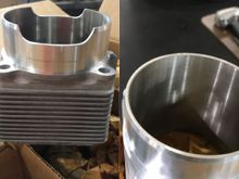 Before and after moon cut of the Mahle 109mm cylinders