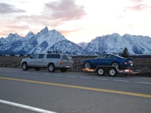 By the time we were over the pass it was much too dark to get a photo of the Tetons, here they are once again in April, 2013 on the way out to the Targa California.