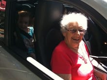 My twins with their Great Grandmother (also a twin) enjoying a ride in the &quot;Fancy Car&quot;.