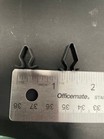Left clip is what I received today. Clip on right is what was under my frunk and went missing on other side. Clip on right is what I need.