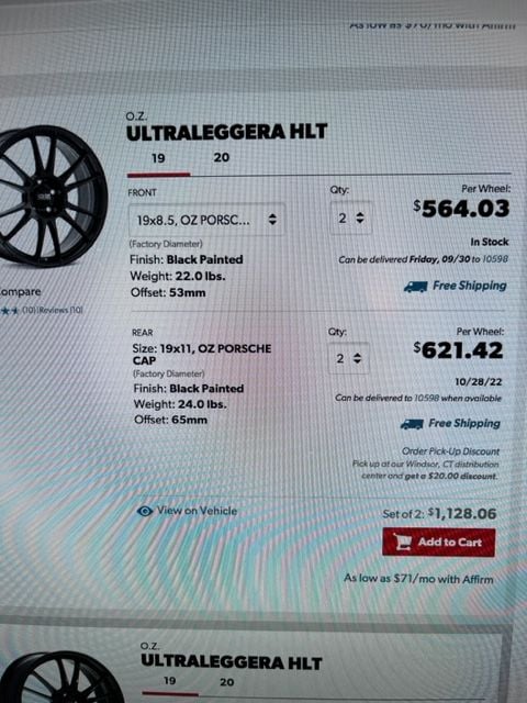 Wheels and Tires/Axles - 19" OZ Ultraleggera HLT wheels set of 4 for 991.2 911.  $1500.00 - Used - 2015 to 2018 Porsche 911 - Yorktown Heights, NY 10598, United States