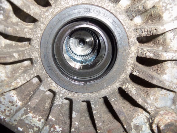 Female drive splines in side gear and differential side bearing inner race.