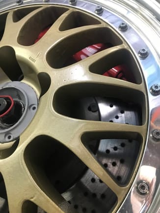 Hard to tell from the picture but this is the front caliper and rotor of a RSR 3.8 993 using the upgraded 330mm rotor. I plan to do this on my track car which is already running RS and I wouldn't go back. A very nice system and helps with the added rear weight of the turbo engine and RWD. 