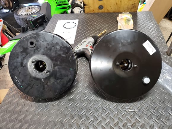 Old brake booster with the new one.