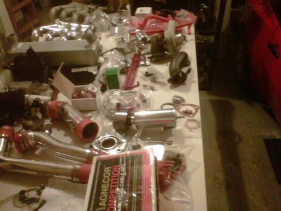 All engine parts before installation 