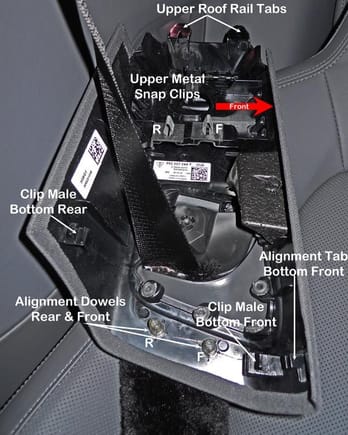 Match the fastening points in this picture of the inside of the B-Pillar Cover to the previous picture of the B-Pillar.