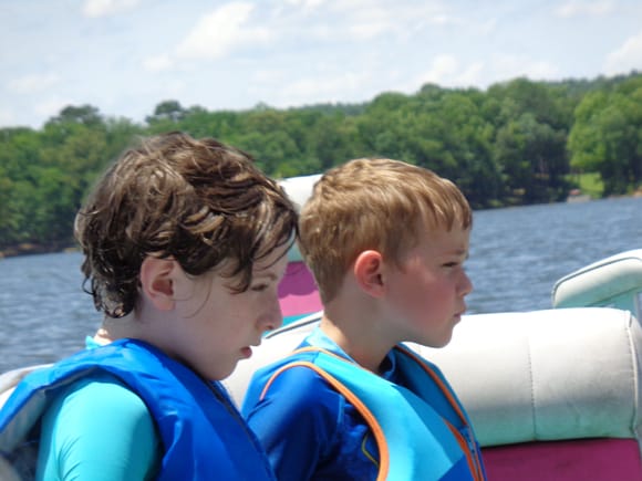 Grandsons on the Pontoon, learned some new "water skillz"