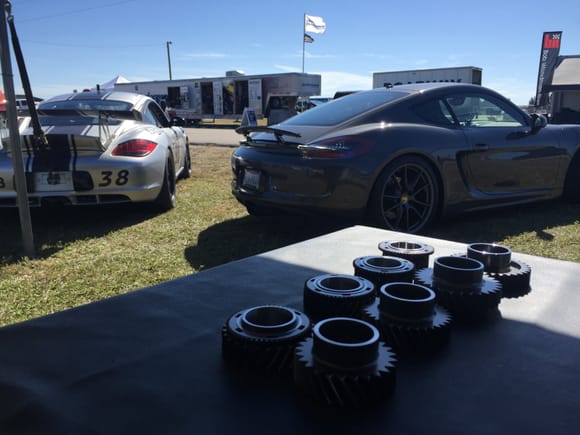 The car on the right is one of our 3.8L 981 conversions with full suspension, brakes, exhaust and intake upgrades.  The car on the left is the PDK 3.8L X51 Cayman R owned by a customer running in SCCA, PCA and PBOC this year.