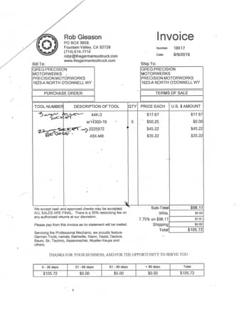 Invoice for 22mm Geodore Socket.