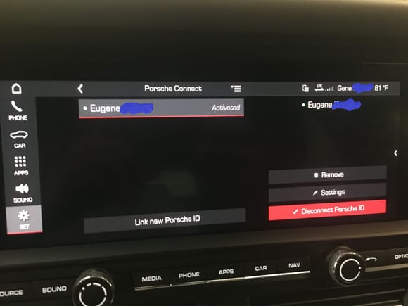Touch 'Link New Porsche ID". It will ask for your info you got from the Connect Portal or 800-porsche.  Once connected, select the option to auto login via bluetooth.  You can also get to this by touching "settings" on the right side of this screen.