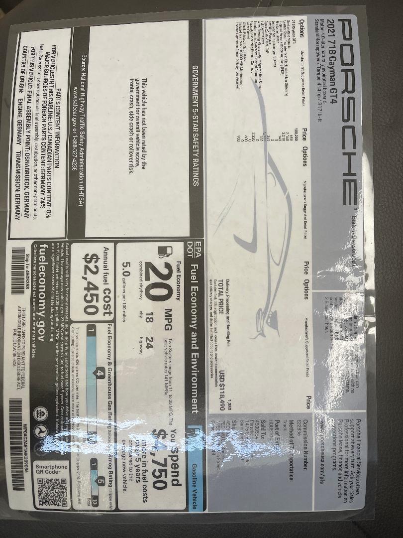 2021 Porsche 718 Cayman - FS: 2021 Gentian Blue PDK 718 Cayman GT4 w/LWB Seats - Used - VIN WP0AC2A81MK289086 - 2,060 Miles - 6 cyl - 2WD - Automatic - Coupe - Blue - Irvine, CA 92602, United States