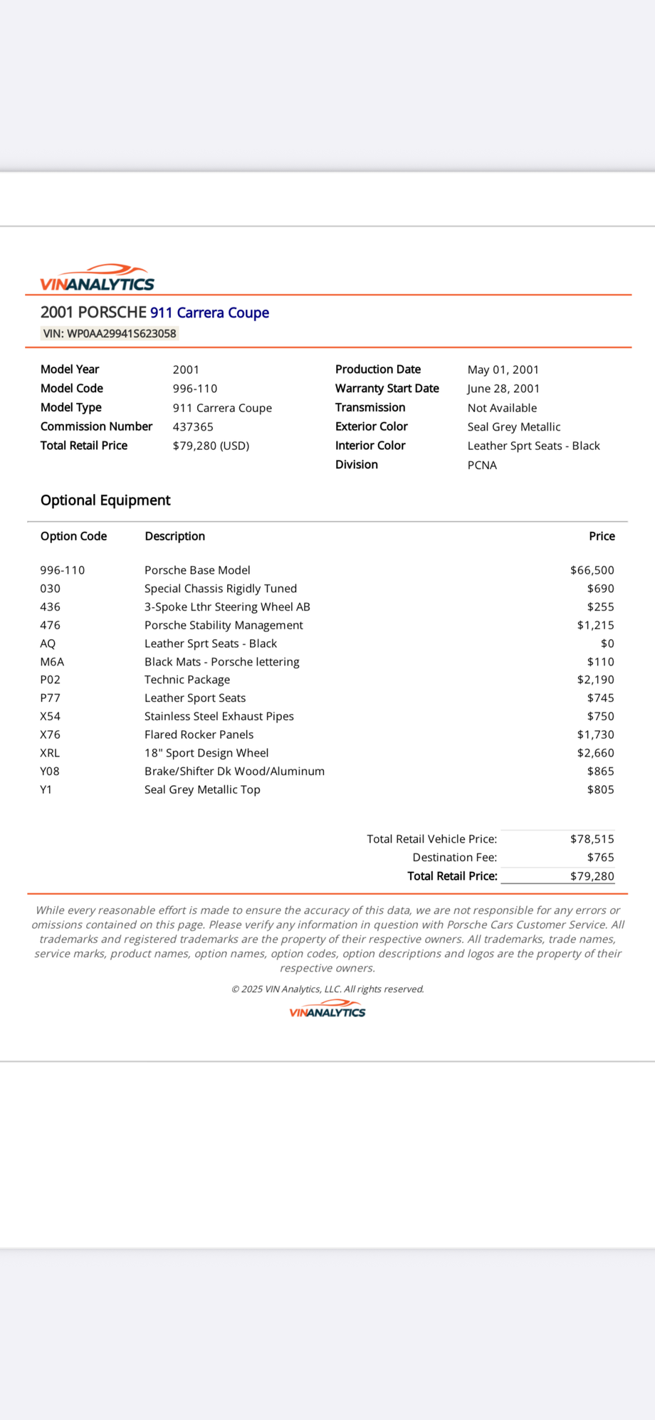 2001 Porsche 911 - 2001 Porsche Carrera (996.1) 6-speed manual - Used - VIN WP0AA29941S623058 - 45,177 Miles - 6 cyl - 2WD - Manual - Coupe - Gray - Denver, CO 80211, United States