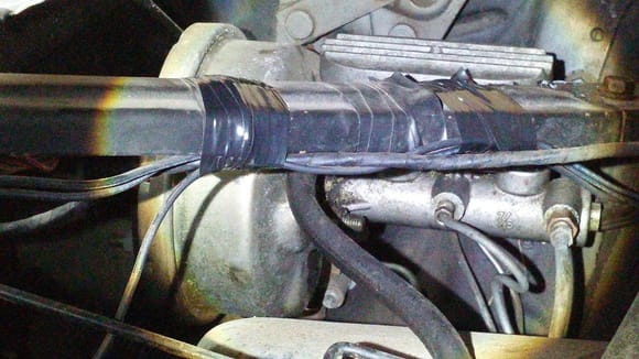 View of the Power Booster and Dual Bowl Cylinder with the connections below.