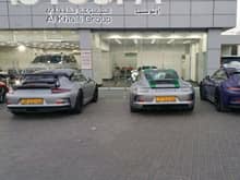 Porsche 911 r, Porsche 991 GT3 RS, and another one.