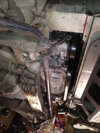 front of motor - note steering gear and sway bar