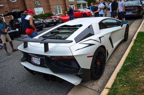 Gorgeous Matte White Lamborghini Aventador LP 750-4 SV from Maryland at Katie's Coffee House in Virginia. Photo from Alejandro Aviles.
