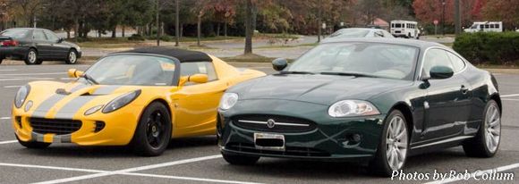 Matt brought his Sport Elise, and parked next to my Jaguar.